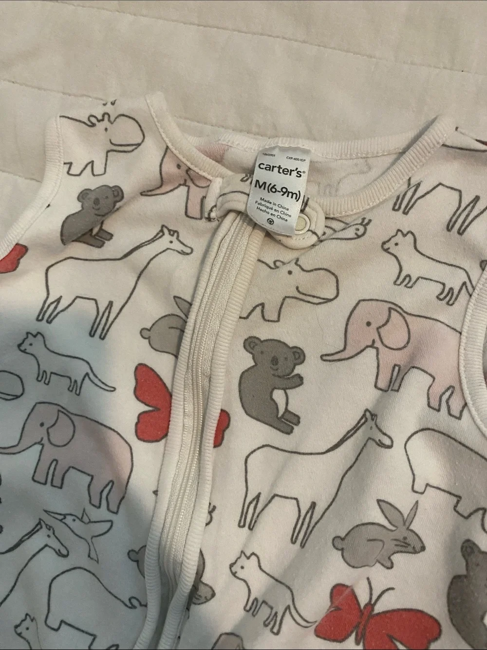 Carter's White Sleep Sack with Pink & Gray Animal and Butterfly Print